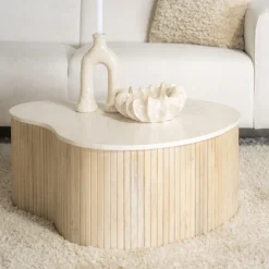 Eleonora Organische Salontafel|Organische Salontafel Kira Mangohout en marmer (per stuk) Wit