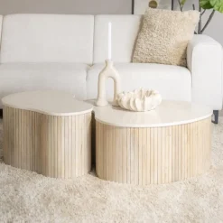 Eleonora Salontafel Set|Organische Salontafel|Organische Salontafel Kira Mangohout en marmer, Set van 2 stuks