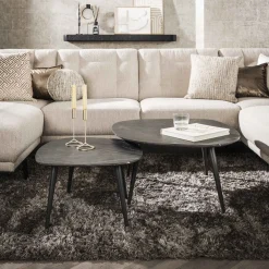 LifestyleFurn Salontafel Set|Organische Salontafel|Organische Salontafel Kora Set van 2 stuks, Keramiek look 3D zwart bruin