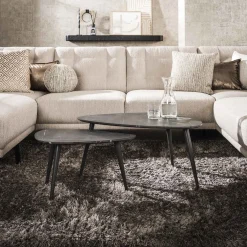 LifestyleFurn Salontafel Set|Organische Salontafel|Organische Salontafel Kora Set van 2 stuks, Keramiek look 3D zwart bruin