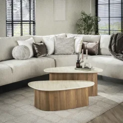 LifestyleFurn Sohome Giftcard|Salontafel Set|Organische Salontafel Laycie Keramiek in Travertin-look, Set van 2 stuks