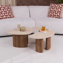 LifestyleFurn Sohome Giftcard|Salontafel Set|Organische Salontafel Laycie Keramiek in Travertin-look, Set van 2 stuks