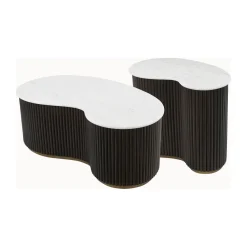 Richmond Interiors Salontafel Set|Organische Salontafel|Organische Salontafel Mayfield Mangohout en marmer, Set van 2 stuks Bruin