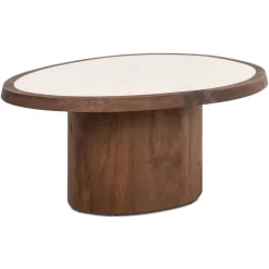 Richmond Interiors Organische Salontafel|Organische Salontafel Melrose Marmer en mangohout, 90 x 70cm Bruin