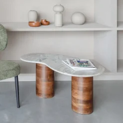 ZILT Organische Salontafel|Organische Salontafel Patty Marmer en mangohout, 86 x 48cm