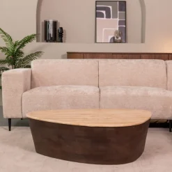 LABEL51 Organische Salontafel|Organische Salontafel Ravi Travertin en hout, 110 x 80cm Espresso