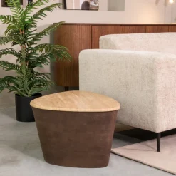 LABEL51 Travertin Salontafel|Organische Salontafel|Organische Salontafel Ravi Travertin en hout, 70 x 50cm Espresso