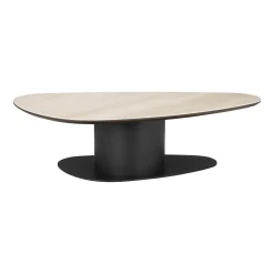 Richmond Interiors Travertin Salontafel|Organische Salontafel|Organische Salontafel Ritz Travertin en eiken, 140 x 75cm Beige