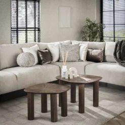 LifestyleFurn Salontafel Set|Organische Salontafel|Organische Salontafel Sadaf Teakhout, Set van 2 stuks Teak rust brown