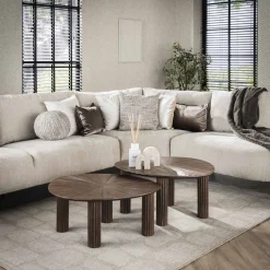 LifestyleFurn Salontafel Set|Organische Salontafel|Organische Salontafel Sadaf Teakhout, Set van 2 stuks Teak rust brown