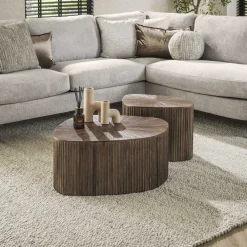 LifestyleFurn Sohome Giftcard|Salontafel Set|Organische Salontafel Sadaf Teakhout, Set van 2 stuks Teak rust brown