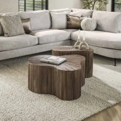 LifestyleFurn Salontafel Set|Organische Salontafel|Organische Salontafel Sadaf Teakhout, Set van 2 stuks Teak rust brown