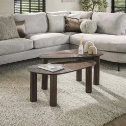 LifestyleFurn Salontafel Set|Organische Salontafel|Organische Salontafel Sadaf Teakhout, Set van 2 stuks Teak rust brown