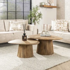 LifestyleFurn Salontafel Set|Organische Salontafel|Organische Salontafel Sharmila Mangohout, Set van 2 stuks Massief mango zandkleur