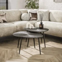 LifestyleFurn Salontafel Set|Organische Salontafel|Organische Salontafel Teara Ray Metal finish, Set van 2 stuks Brons donkerbruin