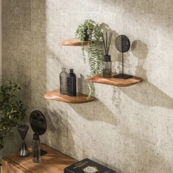 LifestyleFurn Wandrekjes & Wandplanken|Organische Wandplank Lavar Acaciahout, Set van 3 stuks Massief acacia naturel