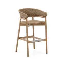 Kave Home Barkrukken|Outdoor Barkruk Arinella Acaciahout en geweven touw Beige