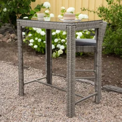 Nohr Bartafels Voor In Je Tuin|Outdoor Bartafel Rozanne Wicker, 100 x 60cm Grijs