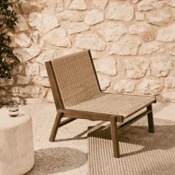 Kave Home Loungestoelen|Outdoor Fauteuil Itani Acaciahout en rattan Beige