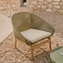 Kave Home Loungestoelen|Outdoor Fauteuil Olbia Rattan en Teakhout Groen