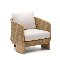 Kave Home Loungestoelen|Outdoor Fauteuil Xoriguer Rattan en eucalyptushout Beige