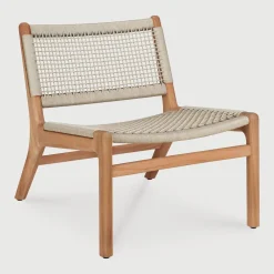 Ethnicraft Loungestoelen|Outdoor Loungestoel Jack Teak en geweven stof