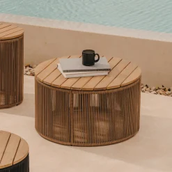 Kave Home Loungetafels & Bijzettafels|Outdoor Salontafel Dandara Acaciahout en touw, 60cm Beige