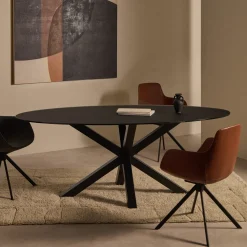 Kave Home Ovale Eettafel|Ovale Eettafel Argo Matzwart Glas, 200 x 100cm