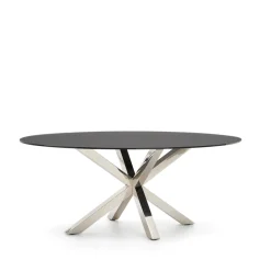 Kave Home Ovale Eettafel|Ovale Eettafel Argo Matzwart Glas, 200 x 100cm