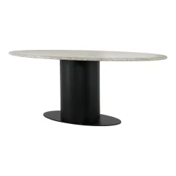 Richmond Interiors Marmeren Eettafel|Ovale Eettafel|Ovale Eettafel Brodman Marmer, 200 x 100cm Wit