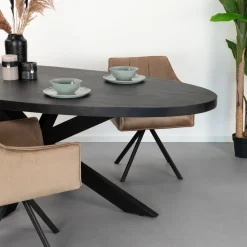 Livingfurn Ovale Eettafel|Ovale Eettafel Kala Spider Mangohout en staal, kleur Zwart