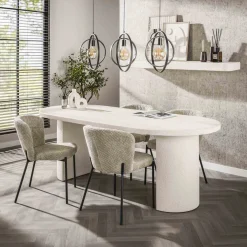 LifestyleFurn Marmeren Eettafel|Ovale Eettafel|Ovale Eettafel Macie Marmercomposiet, 215 x 90cm Marmer composiet