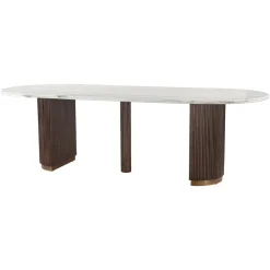 Richmond Interiors Marmeren Eettafel|Ovale Eettafel|Ovale Eettafel Mayfield Marmer en mangohout Bruin