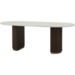 Richmond Interiors Marmeren Eettafel|Ovale Eettafel|Ovale Eettafel Mayfield Marmer en mangohout Bruin
