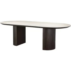Richmond Interiors Travertin Eettafel|Ovale Eettafel|Ovale Eettafel Ritz Travertin en eiken, 240 x 110cm Bruin