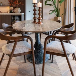 Richmond Interiors Travertin Eettafel|Ovale Eettafel|Ovale Eettafel Russo Travertin en brass, 235 x 110cm Bruin