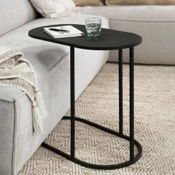 DTP Home Zwarte Bijzettafel|Ovale Laptoptafel Terra Teakhout, 65 x 35cm