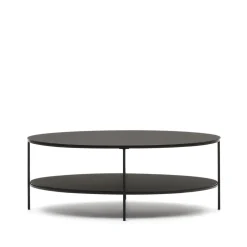 Kave Home Glazen Salontafel|Ovale Salontafel Fideia Glas en Metaal, 110 x 65cm Zwart
