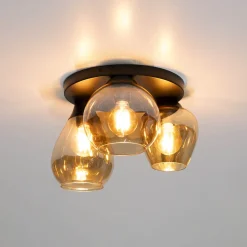 LifestyleFurn Plafondlampen|Plafondlamp Jenney Amber glas, 3-lamps