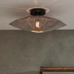 GOOD&MOJO Plafondlampen|Plafondlamp Panama Raffia, kleur Grijs
