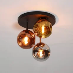 LifestyleFurn Plafondlampen|Plafondlamp Shahid Glas, 3-lamps Artic zwart