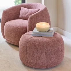 Rivièra Maison Poefs & Hockers|Poef Falcone Chenille, kleur Coral Pink