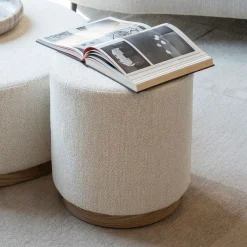 Eleonora Ronde Bijzettafel|Poefs & Hockers|Poef/Bijzettafel Avah Bouclé, 41cm Beige
