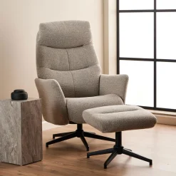 Bendt Fauteuil Stof / Textiel|Fauteuil Bouclé / Teddy|Relaxfauteuil Talisha Met voetenbank, Bouclé