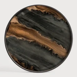 Ethnicraft Keukengerei|Rond Dienblad Linear Flow kleur Brons