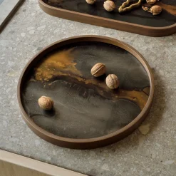 Ethnicraft Keukengerei|Rond Dienblad Linear Flow kleur Brons