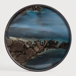 Ethnicraft Keukengerei|Rond Dienblad Linear Flow kleur Slate Slate Grey