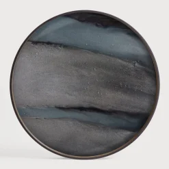 Ethnicraft Keukengerei|Rond Dienblad Linear Flow kleur Graphite
