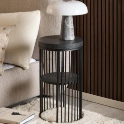 Bendt Nachtkastjes|Nachtkastjes|Rond Nachtkastje Esme Marmerlook, 35cm Zwart