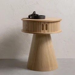 WOOOD Nachtkastjes|Nachtkastjes|Rond Nachtkastje Karri Populierenhout, 38cm Naturel